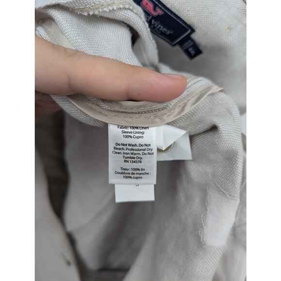 100% Linen Beige Vineyard Vines Men's Blazer Size 44L Made in Portugal - Picture 4 of 8
